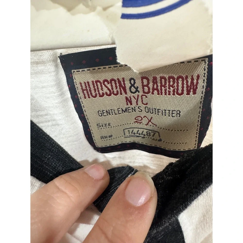Hudson & Barrow Mens 2X Henley Shirt Raglan Baseball Tee White Black Color Block